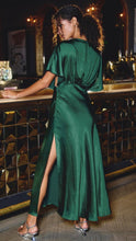 Load image into Gallery viewer, Classic Elegant Dark Emerald Satin Maxi Dress
